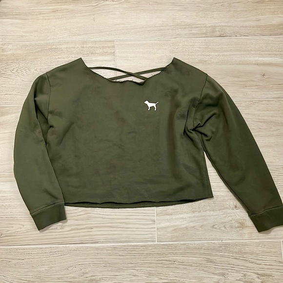 PINK Victoria's Secret Tops - Victoria’s Secret PINK Cropped Olive Great Sweatshirt